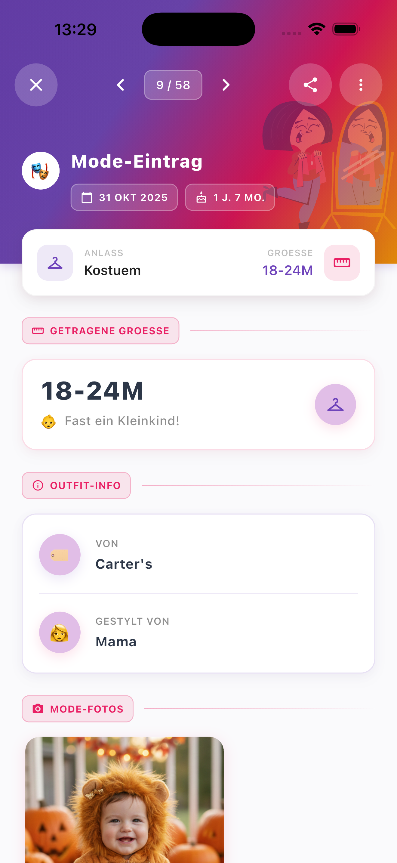 Mode-Eintrag-Karte mit einem Halloween-Kostüm in Größe 18-24M von H&M
