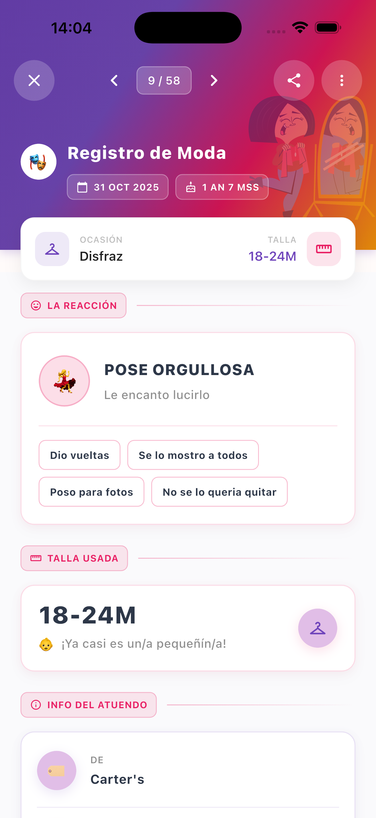 Tarjeta de Registro de Moda con un disfraz de Halloween de talla 18-24M de Carter's
