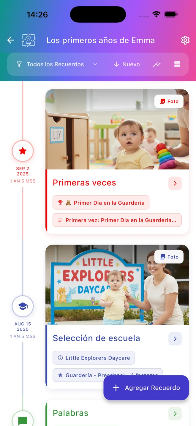 Cronología de Zeitarc con recuerdos de la infancia, fechas y fotos