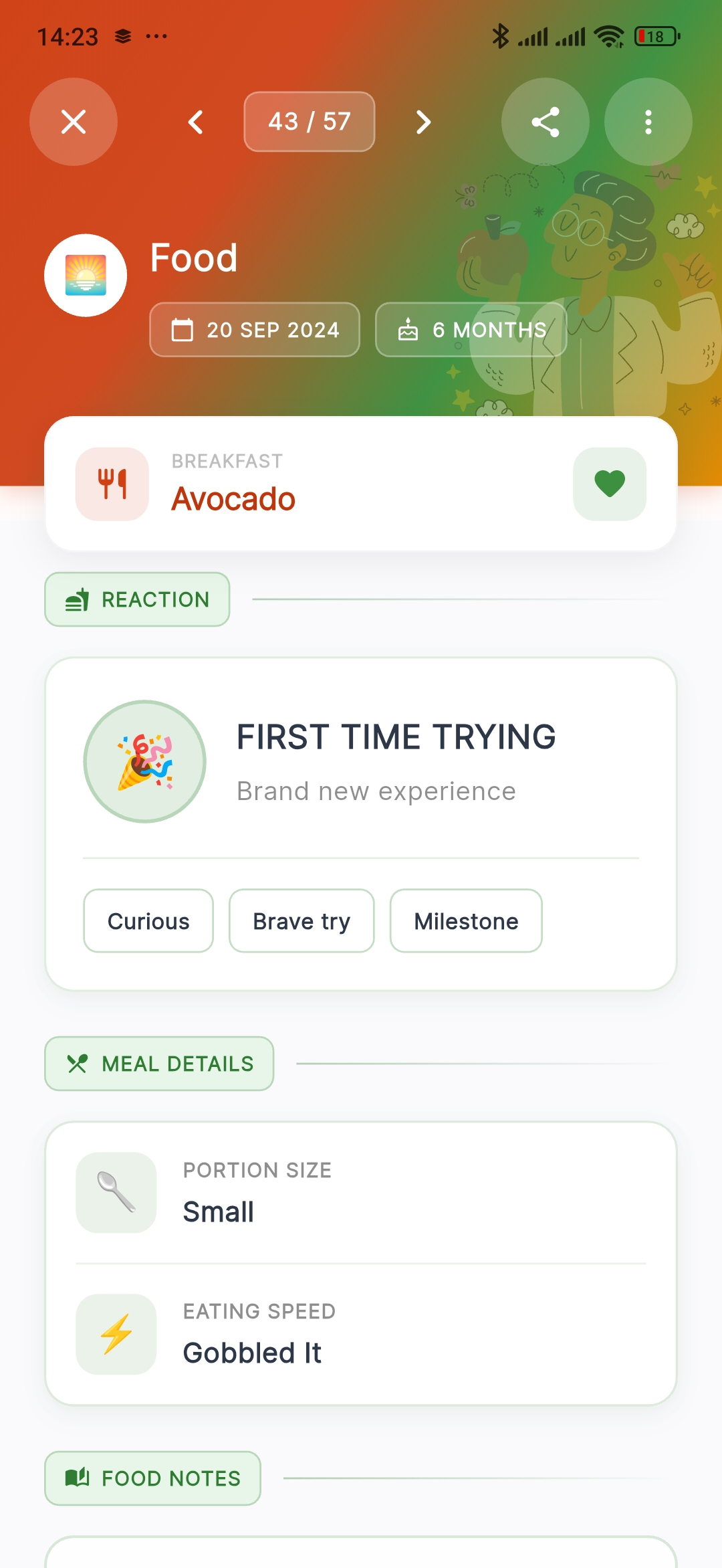 First Food template showing baby trying avocado